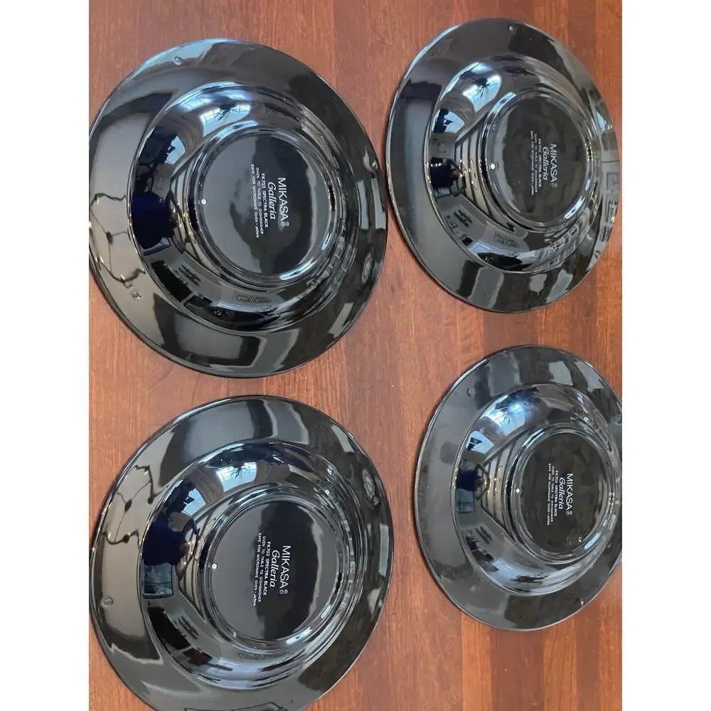 MIKASA GALLERIA SPECTRA BLACK RIMMED SOUP / SALAD BOWL SET OF 4